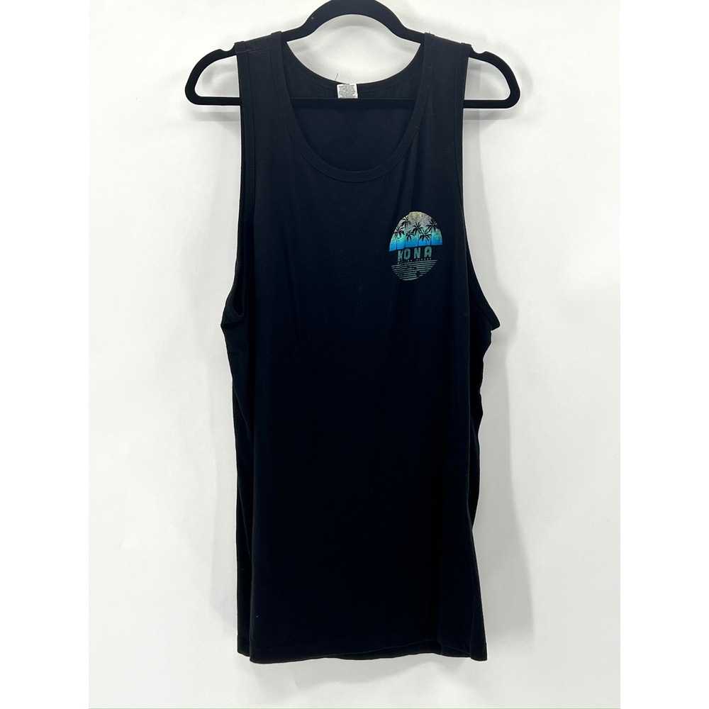 Pacific Tank Top Men XXL Black Good Kona Hawaiian Islands Palm Tree Graphic